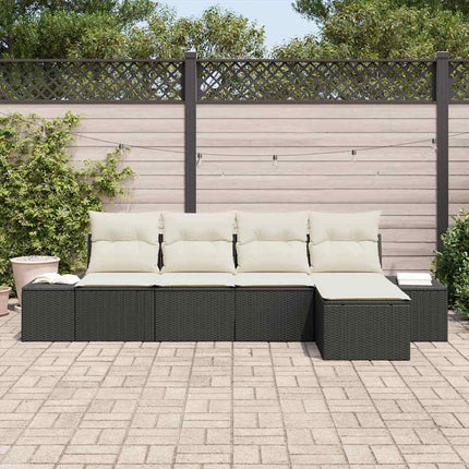Havesofa Sæt med pude 5 pcs Sort polyrattan