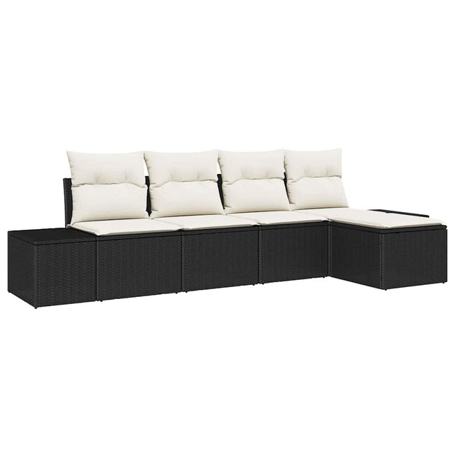 Havesofa Sæt med pude 5 pcs Sort polyrattan