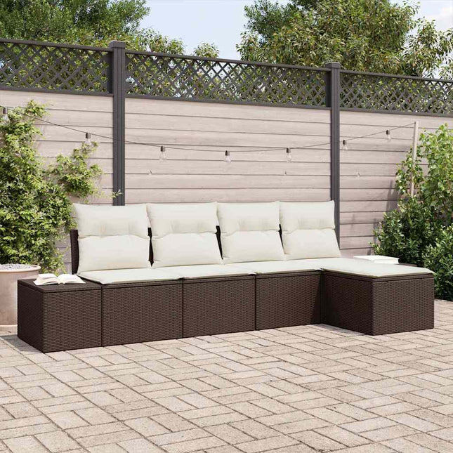 Havesofa Sæt med pude 5 pcs Brun polyrattan