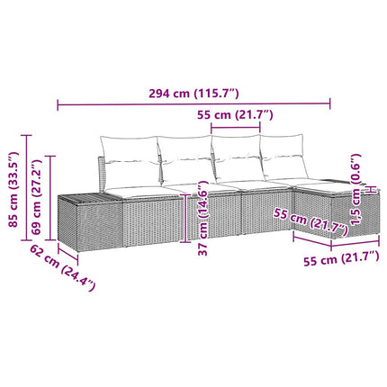 Havesofa Sæt 5 stk. Grå polyrattan