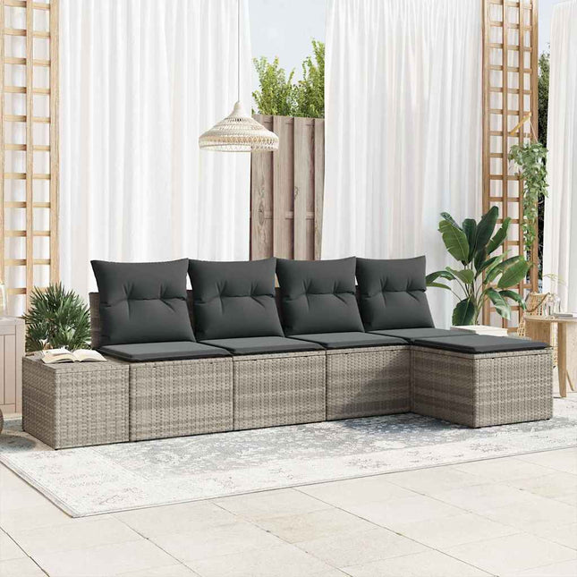 Havesofa Sæt med pude 5 pcs Lysegrå polyrattan