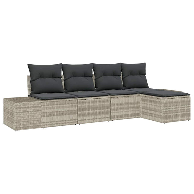 Havesofa Sæt med pude 5 pcs Lysegrå polyrattan