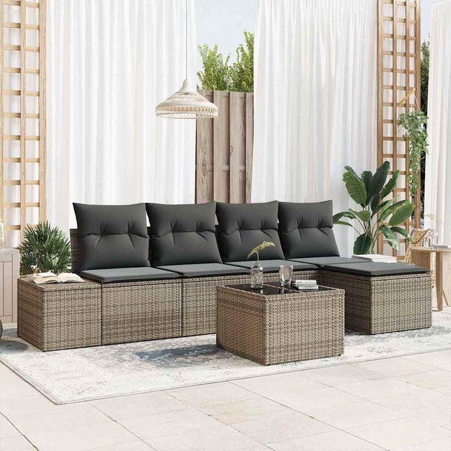 Havesofa Sæt med pude 6 pcs Grå polyrattan