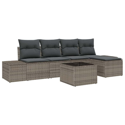 Havesofa Sæt med pude 6 pcs Grå polyrattan