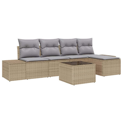 Havesofa Sæt med pude 6 pcs Beige polyrattan