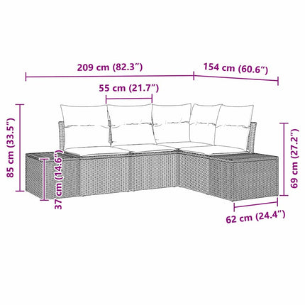 Havesofa Sæt 4 pcs Brun polyrattan