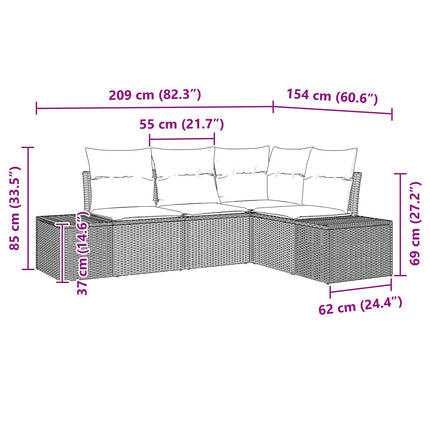 Havesofa Sæt 4 stk. Sort polyrattan
