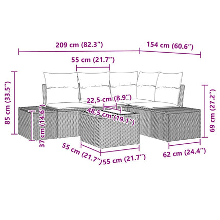 Havesofa Sæt 5 pcs Sort polyrattan