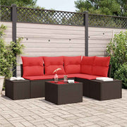 Havesofa Sæt med pude 5 pcs Brun polyrattan