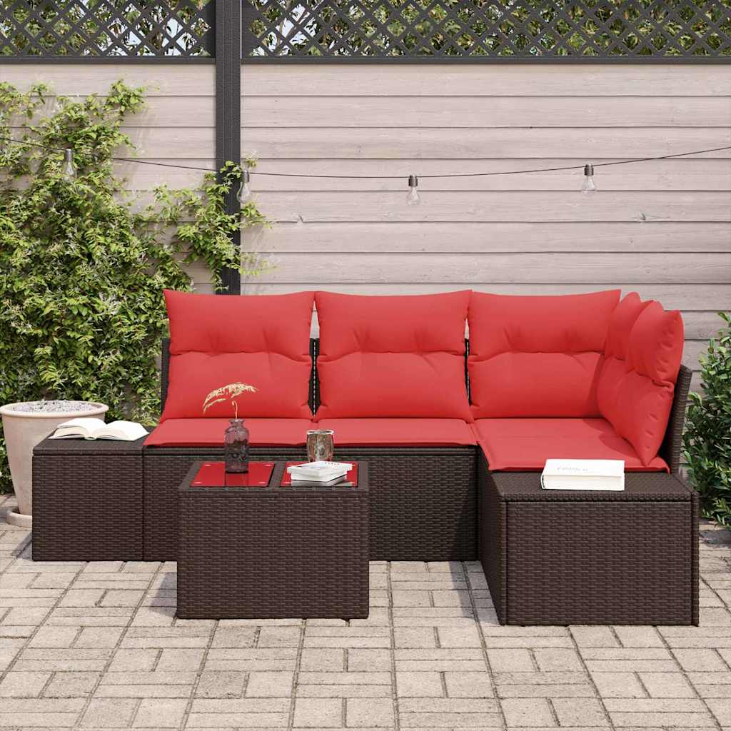 Havesofa Sæt med pude 5 pcs Brun polyrattan