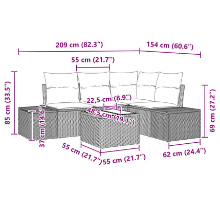 Havesofa Sæt 5 stk. Brun polyrattan