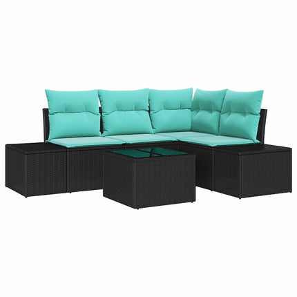 Havesofa Sæt 5 stk. Sort polyrattan
