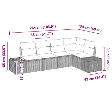 Havesofa Sæt 5 stk. Sort polyrattan