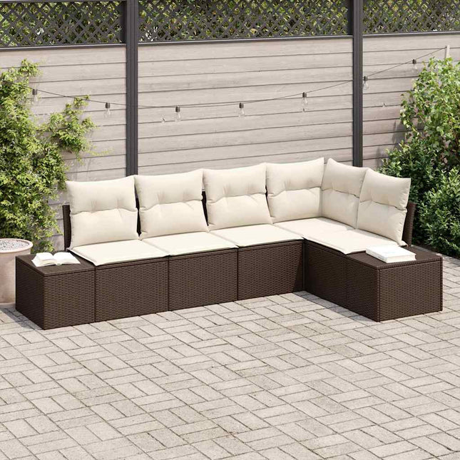 Havesofa Sæt 5 pcs Brun polyrattan