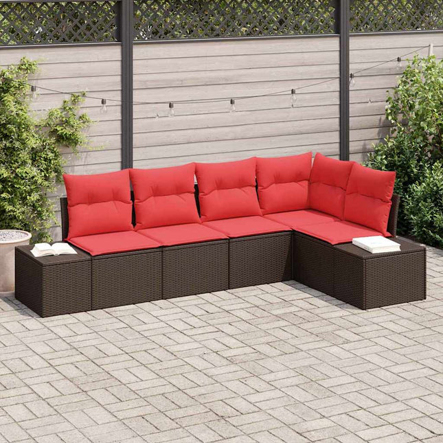 Havesofa Sæt med pude 5 pcs Brun polyrattan