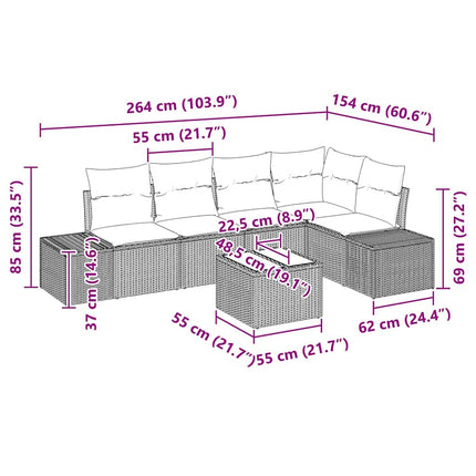 Havesofa Sæt 6 stk. Sort polyrattan