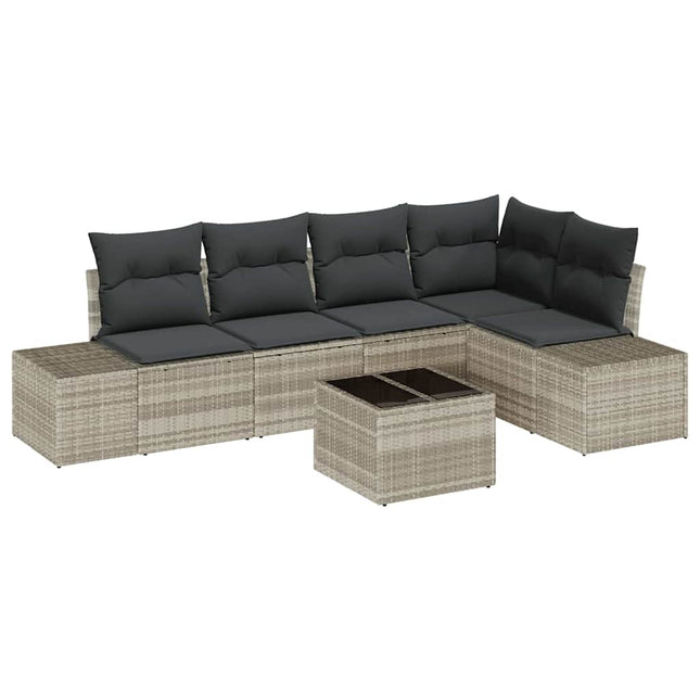 Havesofa Sæt 6 pcs Lysegrå polyrattan