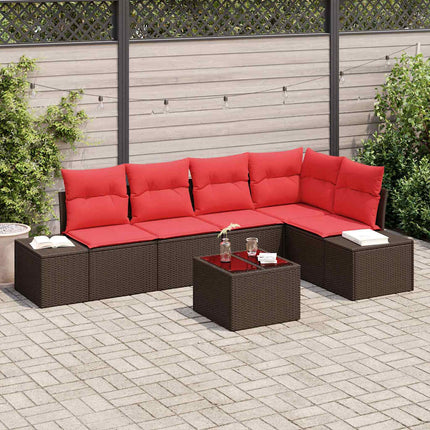 Havesofa Sæt med pude 6 pcs Brun polyrattan