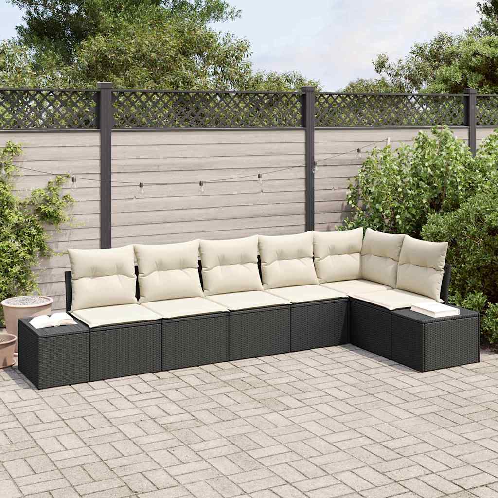 Havesofa Sæt med pude 6 pcs Sort og Cream polyrattan