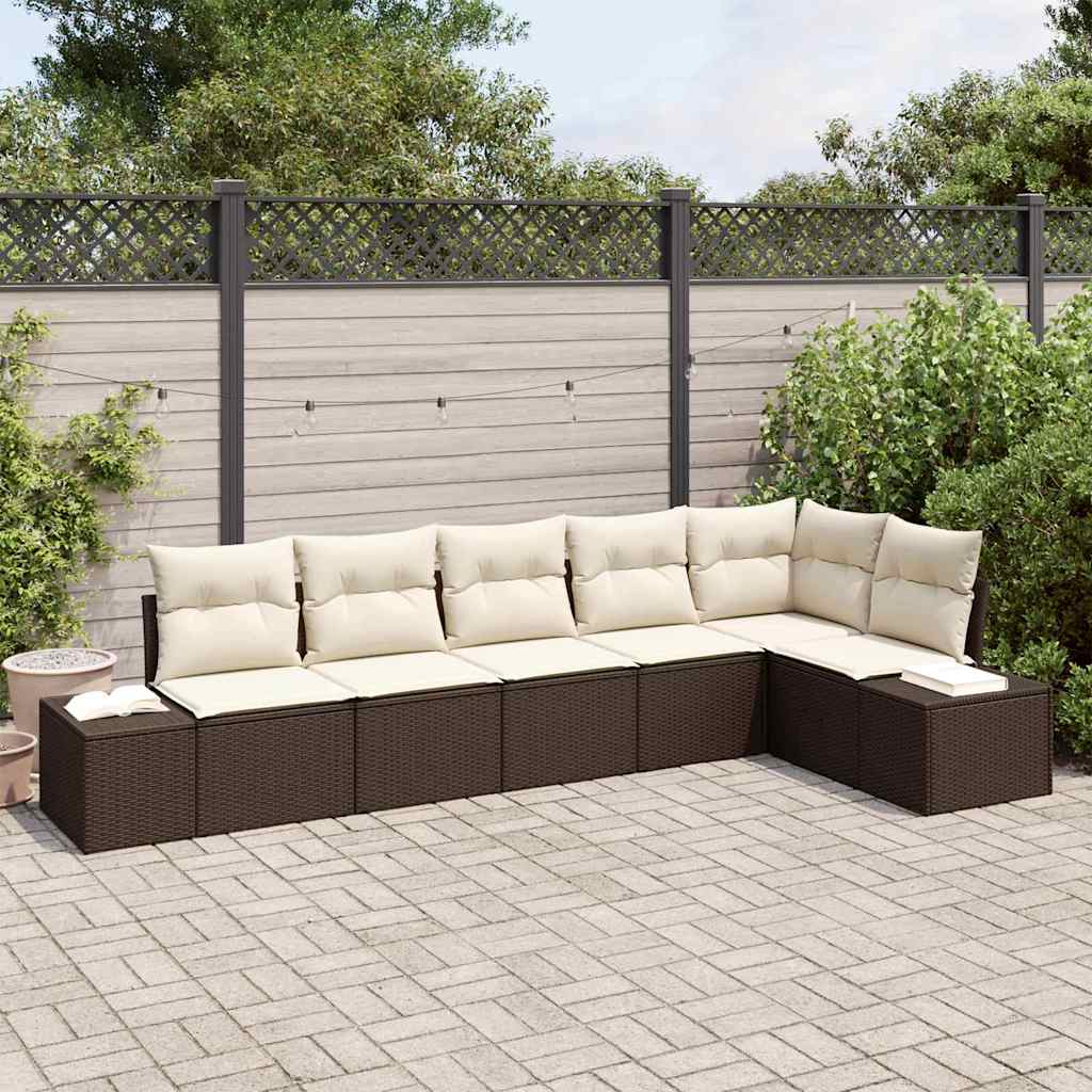 Havesofa Sæt med pude 6 pcs Brun og Creme polyrattan