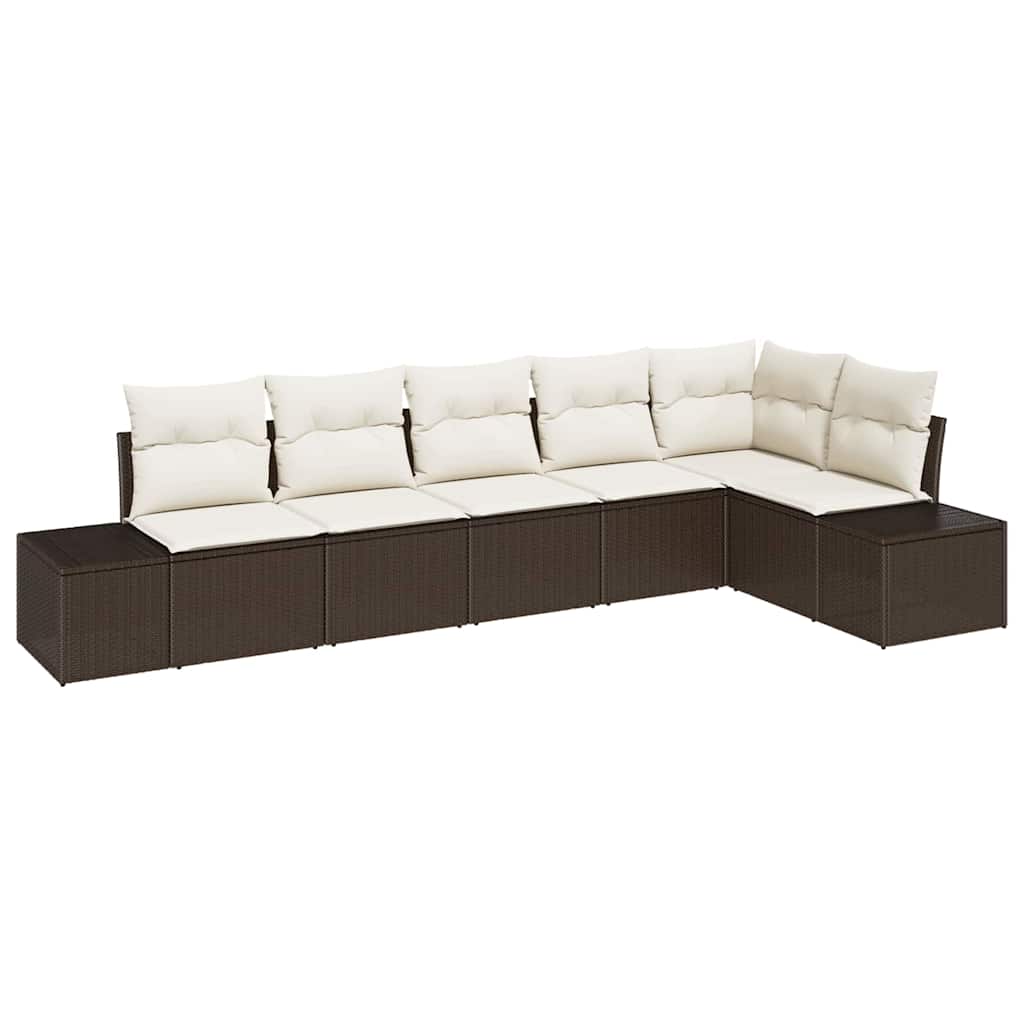 Havesofa Sæt med pude 6 pcs Brun og Creme polyrattan