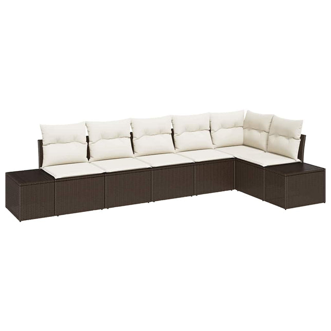 Havesofa Sæt med pude 6 pcs Brun og Creme polyrattan