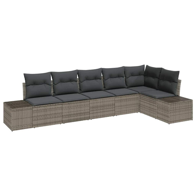 Havesofa Sæt med pude 6 pcs Grå polyrattan