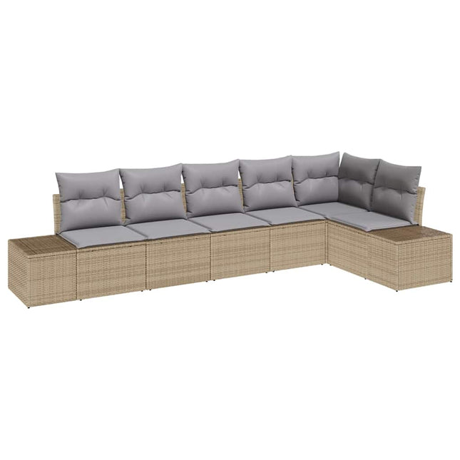 Havesofa Sæt med pude 6 pcs Beige og grå polyrattan