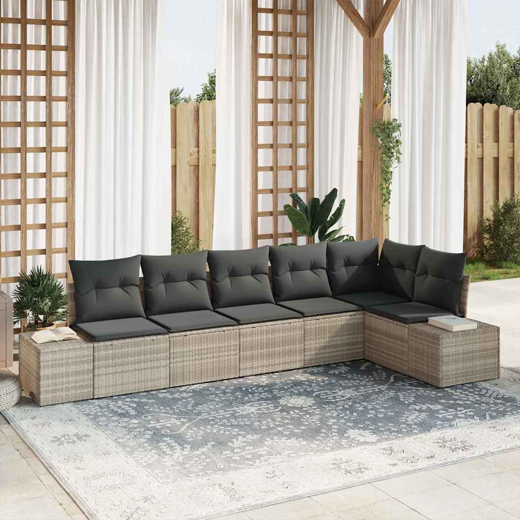 Havesofa Sæt med pude 6 pcs Lysegrå polyrattan