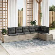 Havesofa Sæt med pude 6 pcs Lysegrå polyrattan