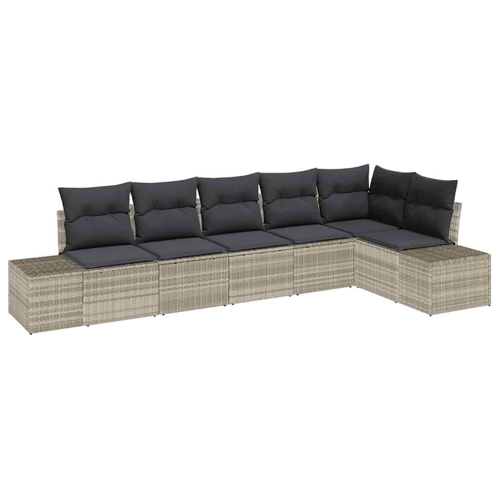 Havesofa Sæt med pude 6 pcs Lysegrå polyrattan