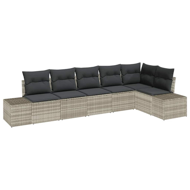 Havesofa Sæt med pude 6 pcs Lysegrå polyrattan