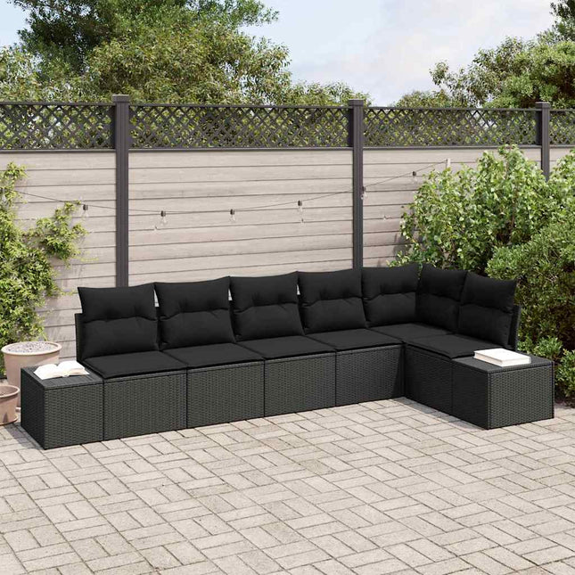 Havesofa Sæt med pude 6 pcs Sort polyrattan