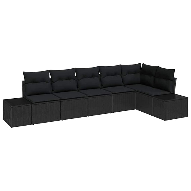 Havesofa Sæt med pude 6 pcs Sort polyrattan