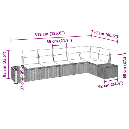 Havesofa Sæt 6 stk. Sort polyrattan