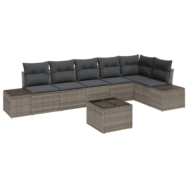 Havesofa Sæt med pude 7 pcs Grå polyrattan