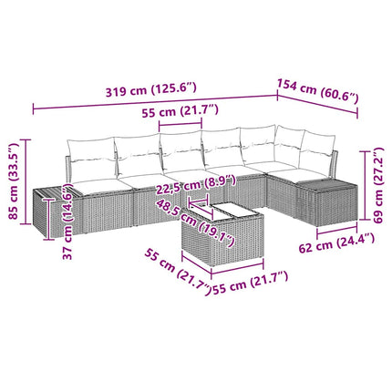 Havesofa Sæt med pude 7 pcs Grå polyrattan
