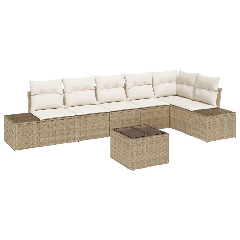Havesofa Sæt med pude 7 pcs Beige og creme polyrattan