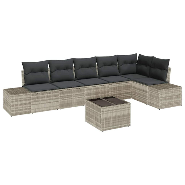 Havesofa Sæt med pude 7 pcs Lysegrå polyrattan