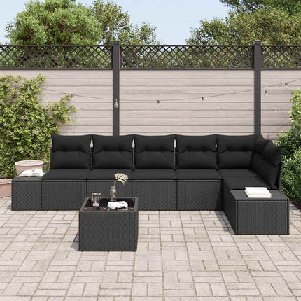 Havesofa Sæt 7 stk. Sort polyrattan