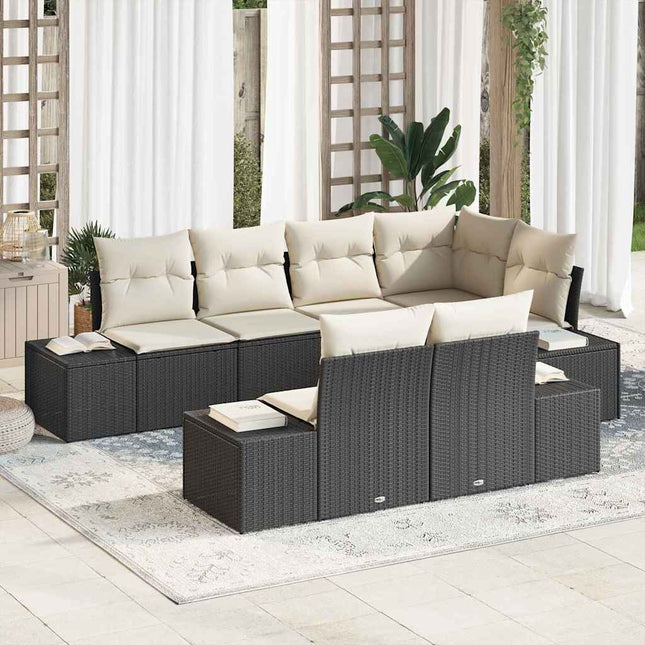Havesofa Sæt 7 stk. Sort og Cream polyrattan