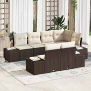 Havesofa Sæt med pude 7 pcs Brun og cremefarvet Poly rattan
