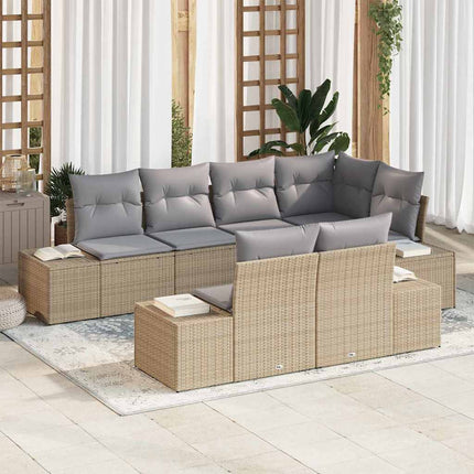 Havesofa Sæt med pude 7 pcs Beige og grå polyrattan
