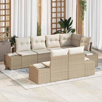 Havesofa Sæt 7 stk. Beige og creme polyrattan