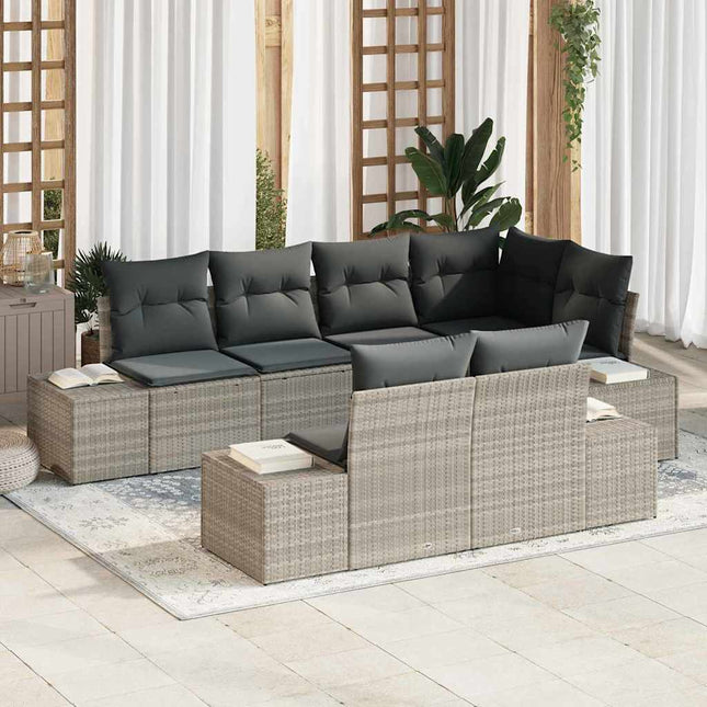 Havesofa Sæt med pude 7 pcs Lysegrå polyrattan