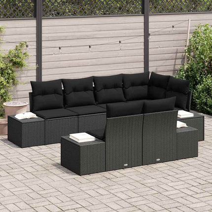 Havesofa Sæt med pude 7 pcs Sort polyrattan