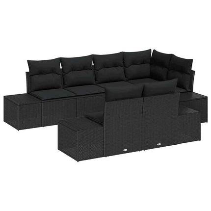 Havesofa Sæt med pude 7 pcs Sort polyrattan