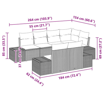 Havesofa Sæt med pude 7 pcs Brun polyrattan