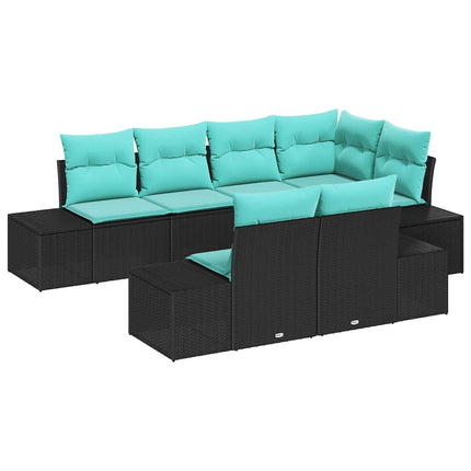 Havesofa Sæt 7 stk. Sort polyrattan