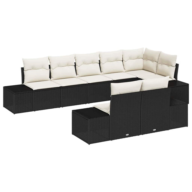 Havesofa Sæt med pude 8 pcs Sort og Cream polyrattan